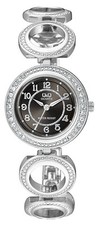 Q Q by Citizen F501-205Y Crystal Embellished Silver Tone Women's Watch