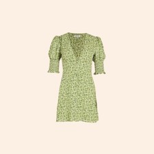 NWT $248 Reformation Alison Dress Samantha Green Floral Mini Buttons Puff 6