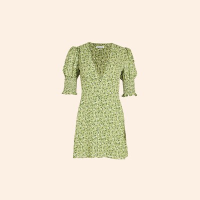 NWT $248 Reformation Alison Dress Samantha Green Floral Mini Buttons Puff 6  | eBay