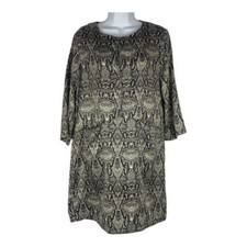 Zara Woman Snake Print Dress With 3/4 Sleeves & Keyhole Neckline Size Small