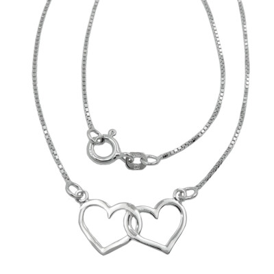 zwei Herzen untrennbar Herz Damen Kette Liebe Verbundenheit Echt Silber 925 Neu