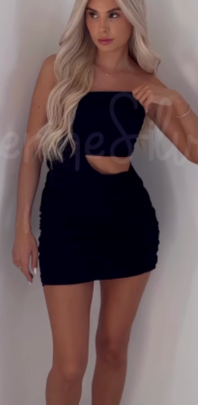 Zara Robe sans Bretelles Noir Découpe Moulant Extensible Mini XL