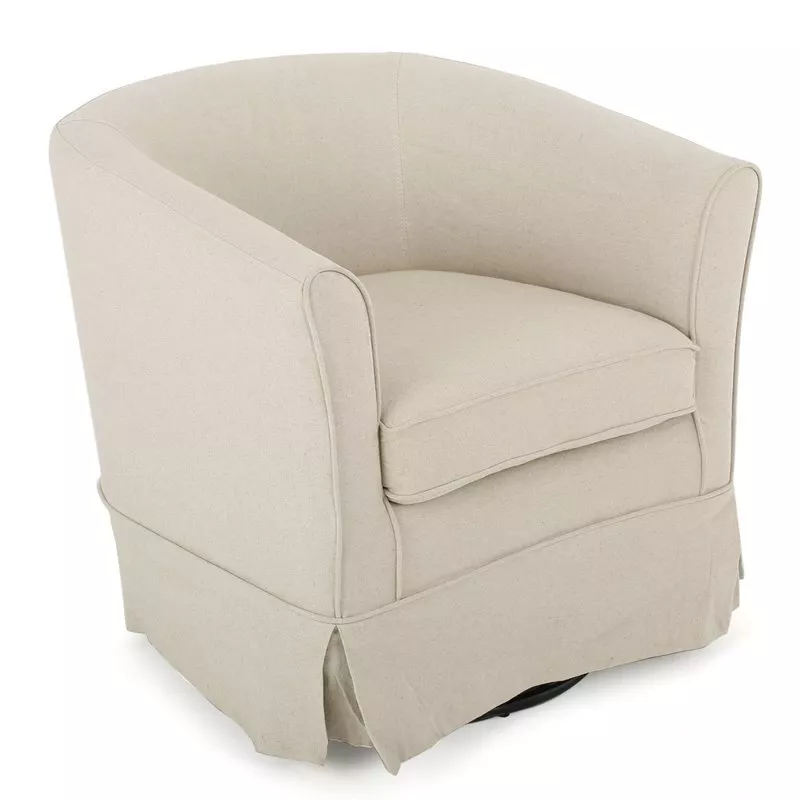 Noble House Cecilia Natural Fabric Swivel Chair with Loose Cover