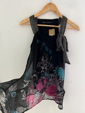 NEW  Next UK  8 Chiffon  Black Print Floral Flare Blouse Top Sleeveless Side Tie