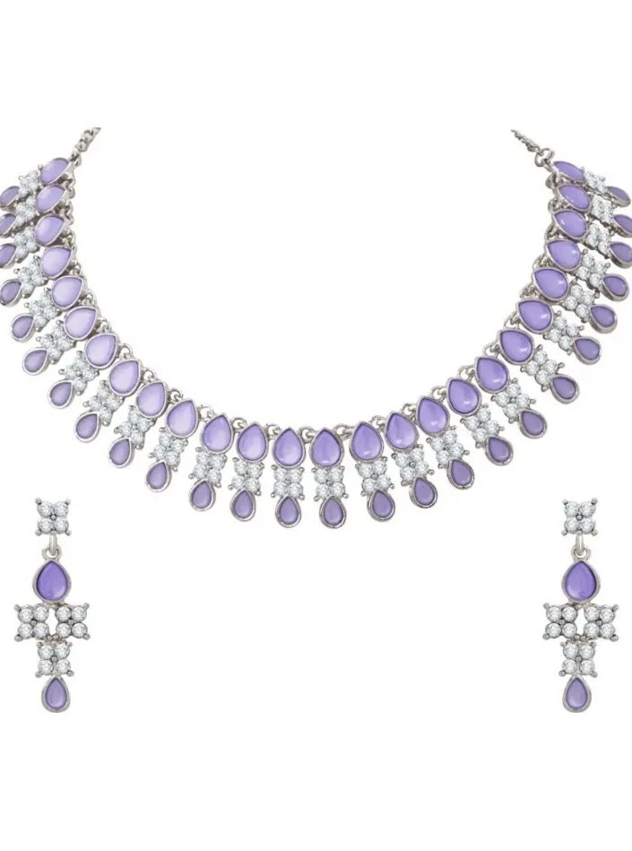 Gargantilla púrpura Kundan plateado indio boda y fiesta joyería collar conjunto Foto 2 de 4