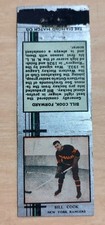 1934 BILL COOK New York Rangers HOF Silver First Hockey Diamond Matchbook Cover
