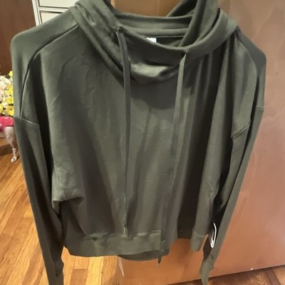 Womens Green Cotton Fleece Pullover Hoodie, Drawstring Hood, Long Sleeve.  New 