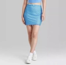 Wild Fable Women's Mesh Bodycon Mini Skirt Blue Check Size M AS SHOWN