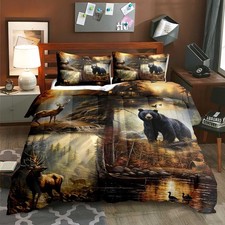 LUVIVIHOME 3PCS Black Bear Deer Comforter Set King Size, Elk Moose Mallard Du...