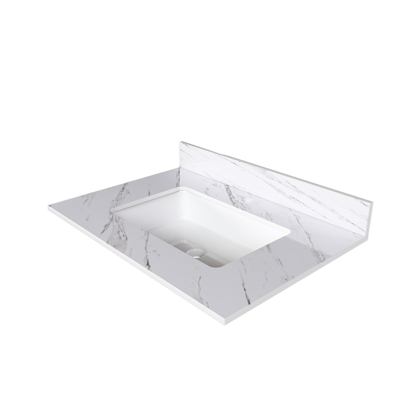 31" White Marble Vanity Top w/ Undermount Sink & Backsplash