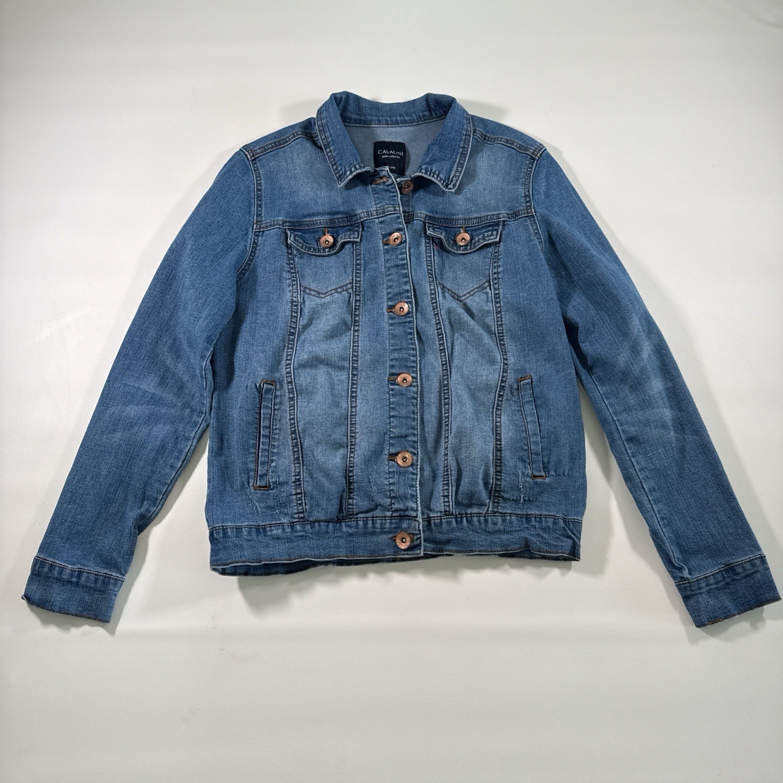 Cavalini Blue Button Collared Pockets Women's Den… - image 1