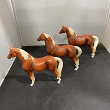 Lot of 3 Plastic Vintage Horses Brown 6" High 7" Long Pre-Owned