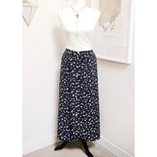 Vintage Y2K Navy Blue Wildflower Print Buttoned Maxi Skirt, Fairy Grunge Style