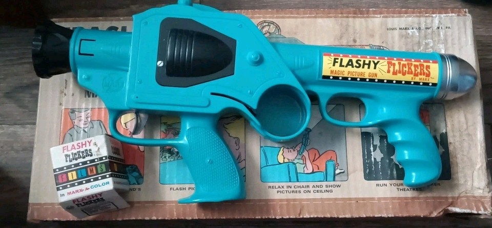 Vintage Flashy Flickers MARX Magic Picture Gun Projector Toy Films Boxed WORKING