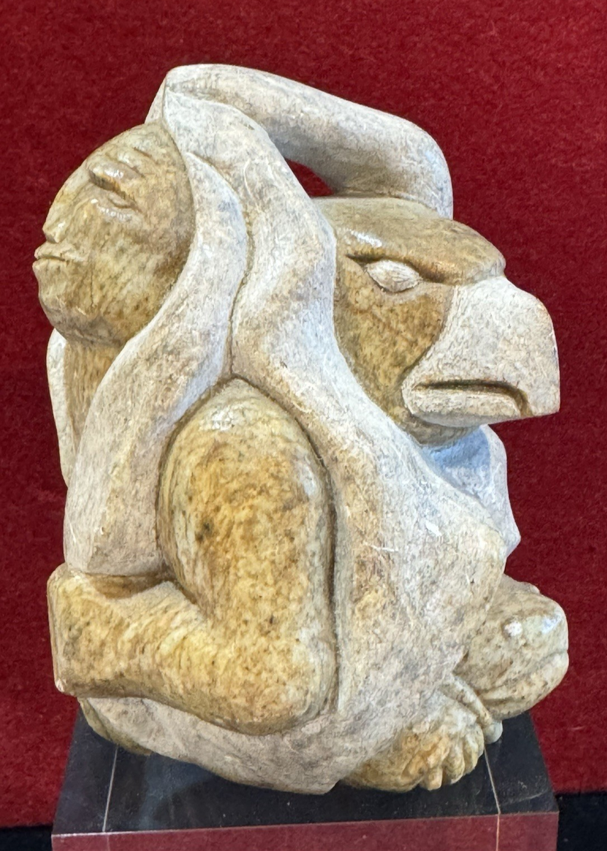 Native Warrior Eagle Soapstone Sculpture SIGNED Iriquois False