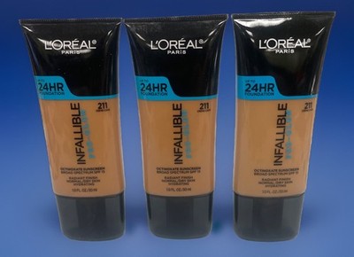 LOreal Infallible Pro-Glow 24HR Foundation # 211 Crème Cafe 1 Oz Each Lot Of 3