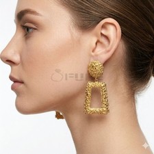 18ct Gold Large Door Knocker Earrings Chunky Geometric Drop Style