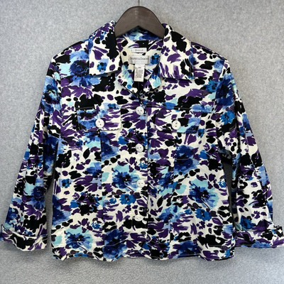 Drapers & Damons Petites Womens Jacket Medium Purple Black Button Up Top New