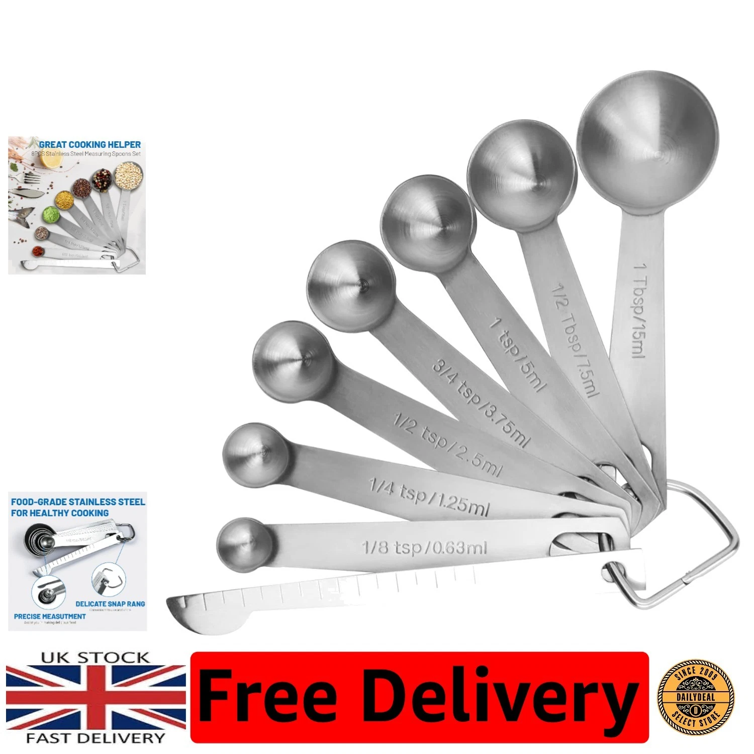 8PCS Stainless Steel Measuring Spoons Set – Health-Safe & Durable