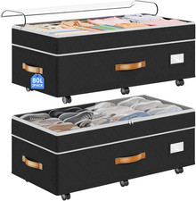 under Bed Storage with Wheels 2Pack, 80L- Height Adjustable Underbed Containers