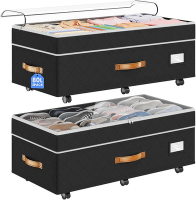 under Bed Storage with Wheels 2Pack, 80L- Height Adjustable Underbed Containers