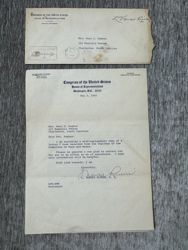 L. Mendel Rivers Signed Letter Congressman South Carolina House Representative b