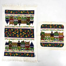 1970s Dish Towel & Dishcloth Set by Sayco Kitchen Towels Row Home Country Town