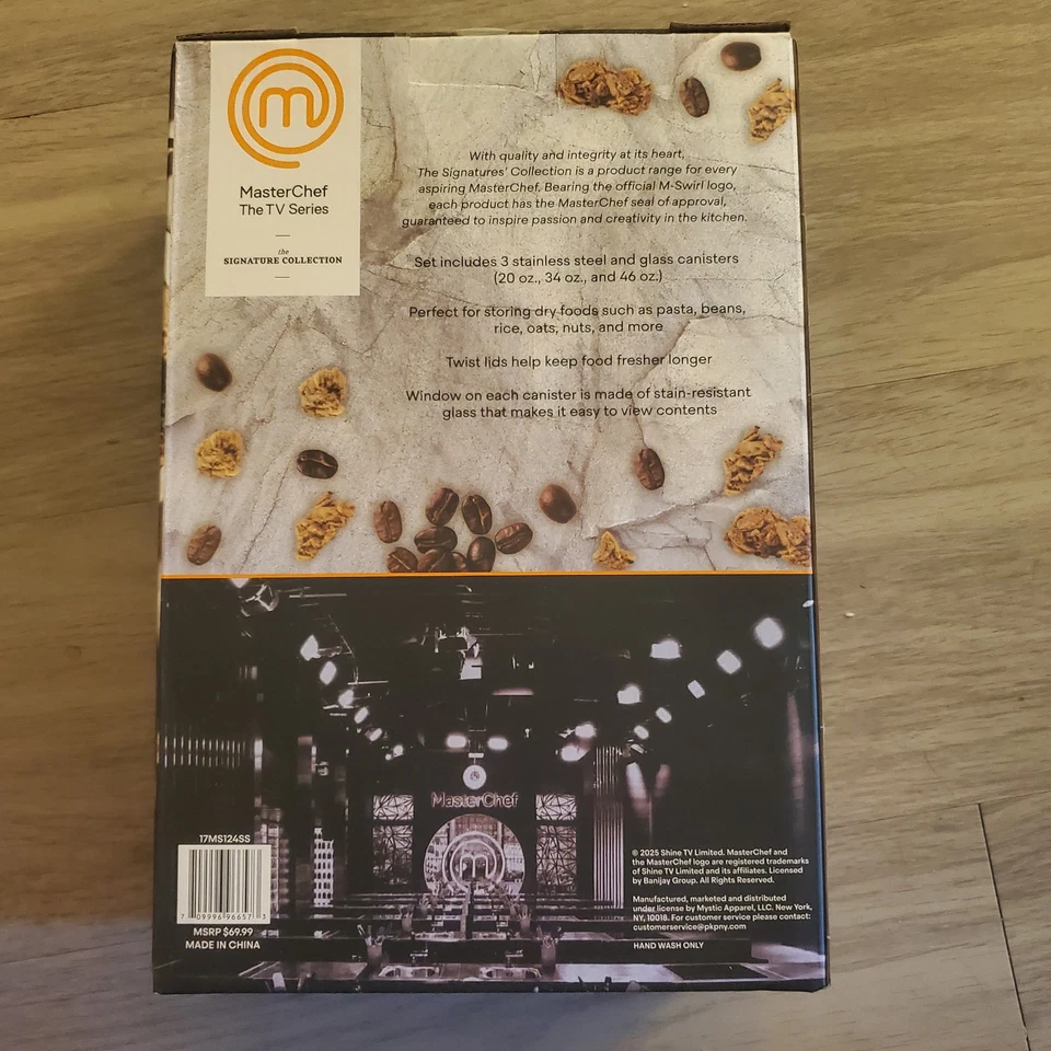 Master Chef 3 piece stainless steel and glass canister set - Image 2 of 4