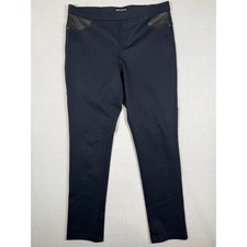 DKNY Jeans Womens Navy Blue Geometric Textured Pull On Leggings Pants L DWJO8101