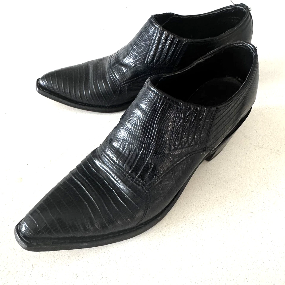 Y2K 女式黑色鳗鱼皮西鞋 6 码-尖头懒人古巴鞋跟 — 第 2/3 张图片