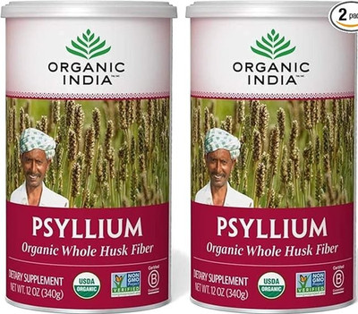 02 Pack ORGANIC INDIA Whole Psyllium Husk fiber Powder Organic -  12 oz USA 2026