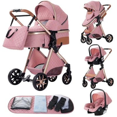 Kinderwagen 3 in 1,Tragbar, Reise-Kinderwagen,Zusammenklappbare Kinderwagen ROSA