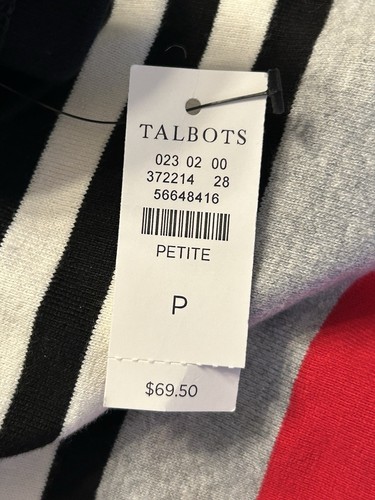 NWT $69 AUTHENTIC TALBOTS TEE - SLOPE STRIPE Red Black White Sz Petite ...