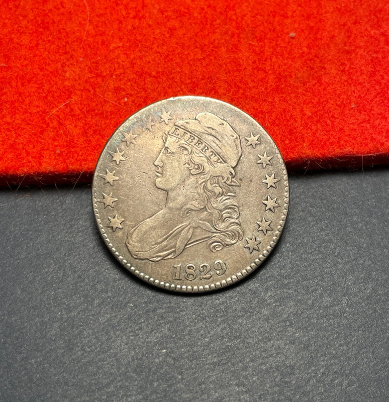 (#102273) Capped bust half dollar.  1829.  VF+  O-107.  Great details