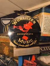 VINTAGE WURLITZER PHONOGRAPH MUSIC PORCELAIN SIGN RCA JUKE BOX GAS OIL RECORD 45