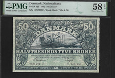 Denmark 50 Kroner 1942 PMG 58 EPQ P#32d Series C Nationalbank