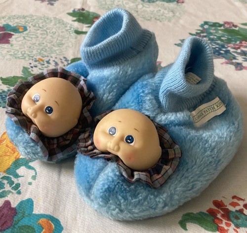 1984 Cabbage Patch Slippers blue Doll Head Sz 11-12 Vintage 80s