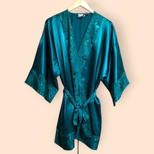 Vintage 80s/90s Victoria s Secret Gold Label Emerald Green Kimono Satin Robe OS