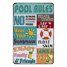 Vintage Metal Sign Pool Rules Tin Sign Vintage Pool Patio Wall Decoration