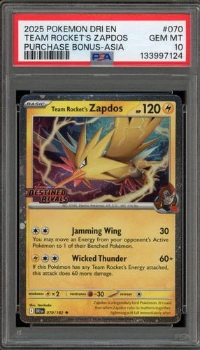 Pokemon Team Rocket's Zapdos Destined Rivals Purch. Bonus Asia Promo #070 PSA 10