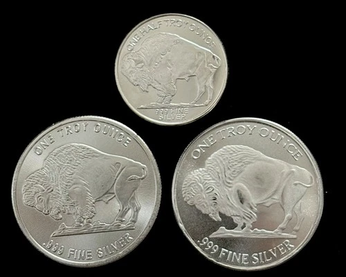 3pc Lot of .999 Silver Rounds Buffalo Indian Design 2.5 Ounces Wild Buffalo LQQK