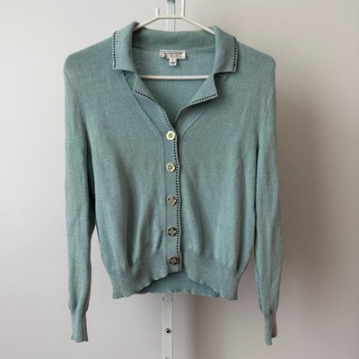 St. John Sport S Blue Cardigan Wool Collared Button Luxury Designer Old Money