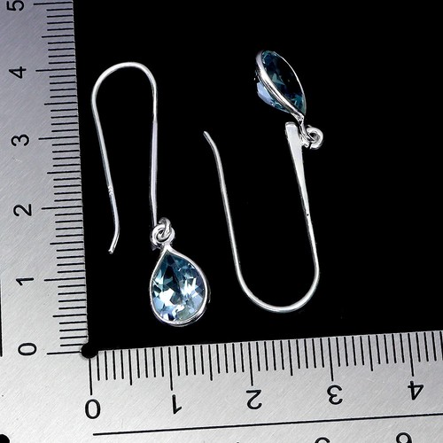 925 Sterling Silver Earrings Pear Sky Blue Topaz 7x5mm Natural Gemstone Jewelry - Picture 3 of 13