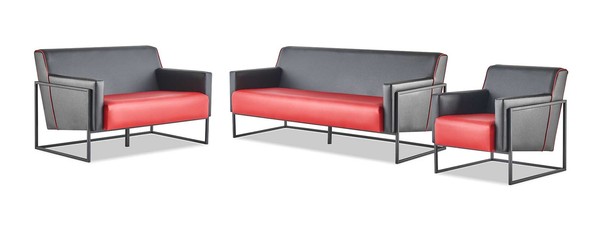 Sofa-Set 3-Sitzer 2-Sitzer Sessel Schwarz Rot Modern Leder Ledersofas-image