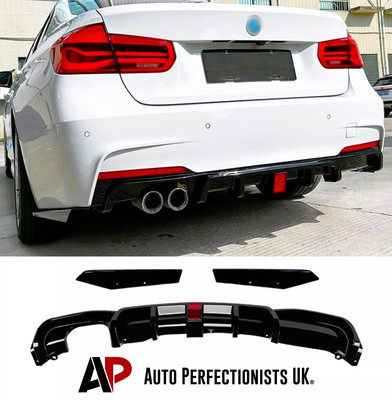 For BMW 3 Series F30 F31 Gloss Black Rear Valance Diffuser Spoiler Twin W/LED