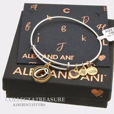 Authentic Alex and Ani Two Tone O Expandable Rafaelian Silver Charm Bangle
