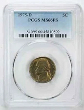 1975 D JEFFERSON NICKEL 5C PCGS MS 66 FS MINT STATE UNC - FULL STEPS (592)