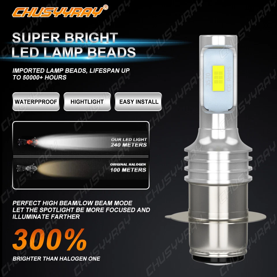 For Honda Foreman 400 450 1997 1998-2004 LED Headlight Kit H6M 6000K White Bulbs - Image 3 of 4