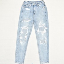 NEW American Eagle Women's Highest Rise Mom Jeans Distressed Cotton Blue Size 0