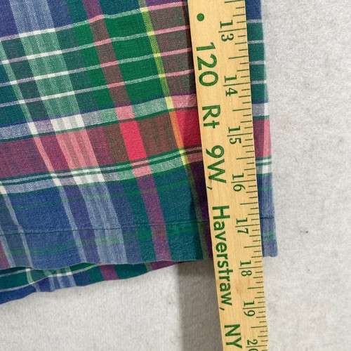 GEOFFREY BEENE Shorts Mens 36 Chino 6" Madras Plaid Pleated Cotton Blue Green - Picture 12 of 14